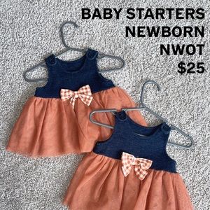 Twin girl matching denim and sparkle tulle dresses